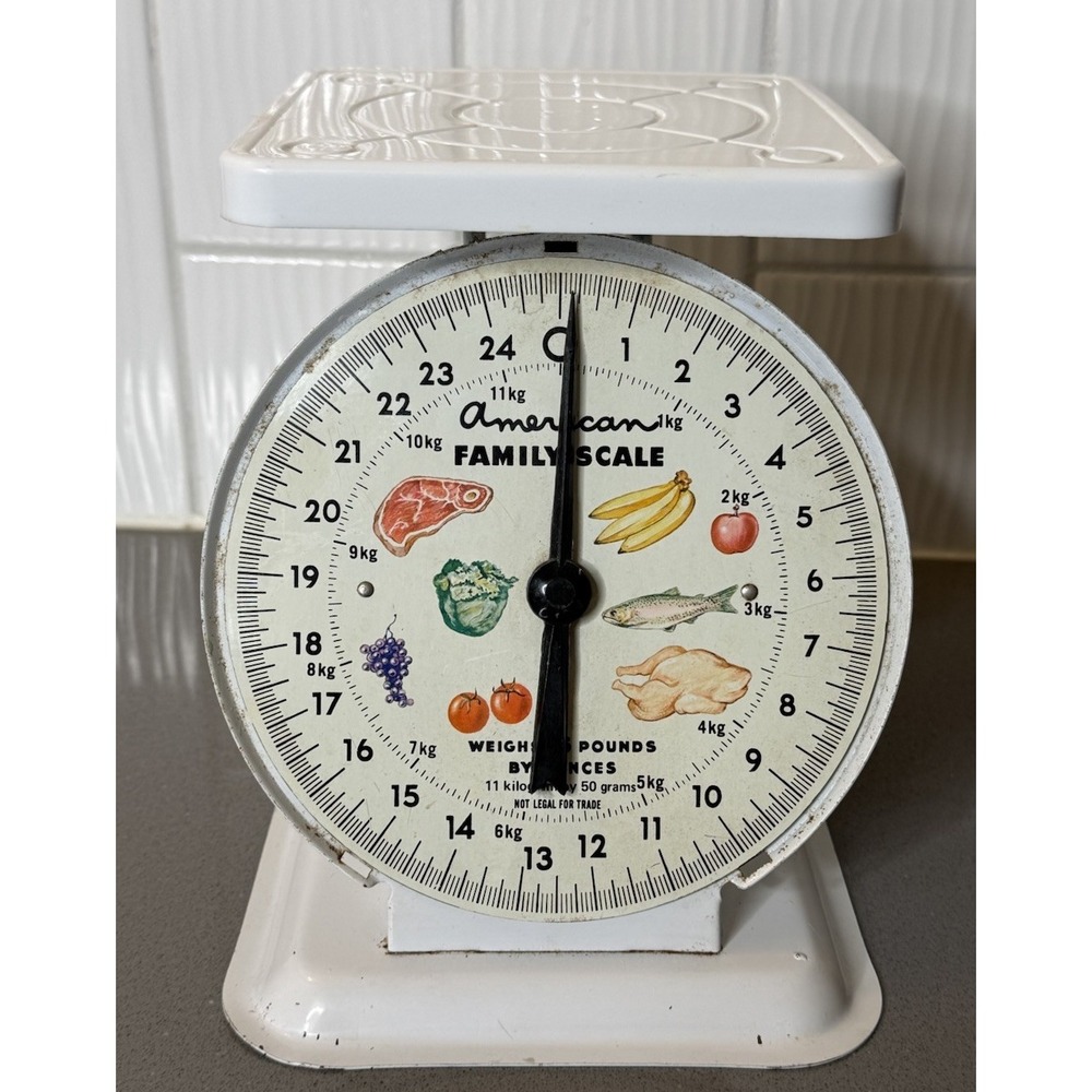 Vintage American Family Kitchen Scale 25 lb White Rustic Farmhouse MCM VGUC
